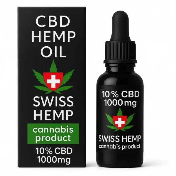 Bočica CBD ulja 10% (1000 mg) s pakiranjem.