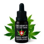 Bočica CBD ulja od konoplje 10% CBD 1000mg ispred listova konoplje