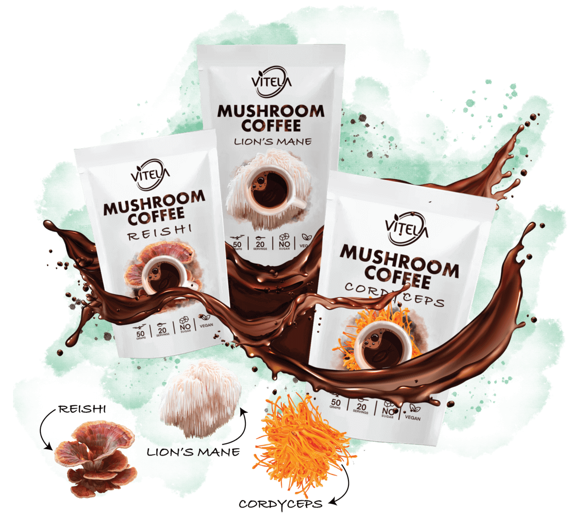 Vitela kava s gljivama – Reishi, lavlja griva i Cordyceps