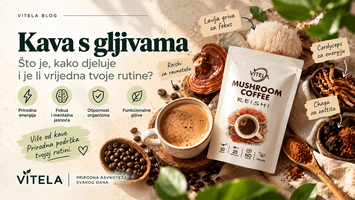 Kava s gljivama Vitela u šalici uz lavlju grivu, reishi, chagu i cordyceps