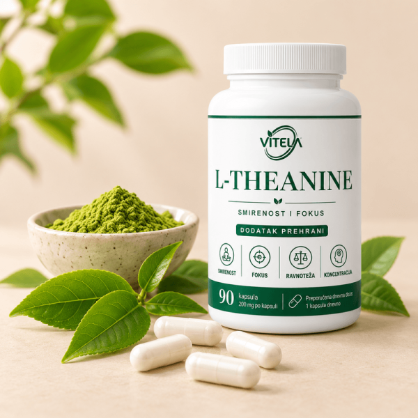 Vitela L-Theanine kapsule uz listove zelenog čaja i zeleni čaj u prahu