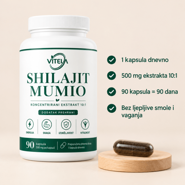 Vitela Shilajit Mumio – 1 kapsula dnevno, 500 mg ekstrakta 10:1 i 90 kapsula